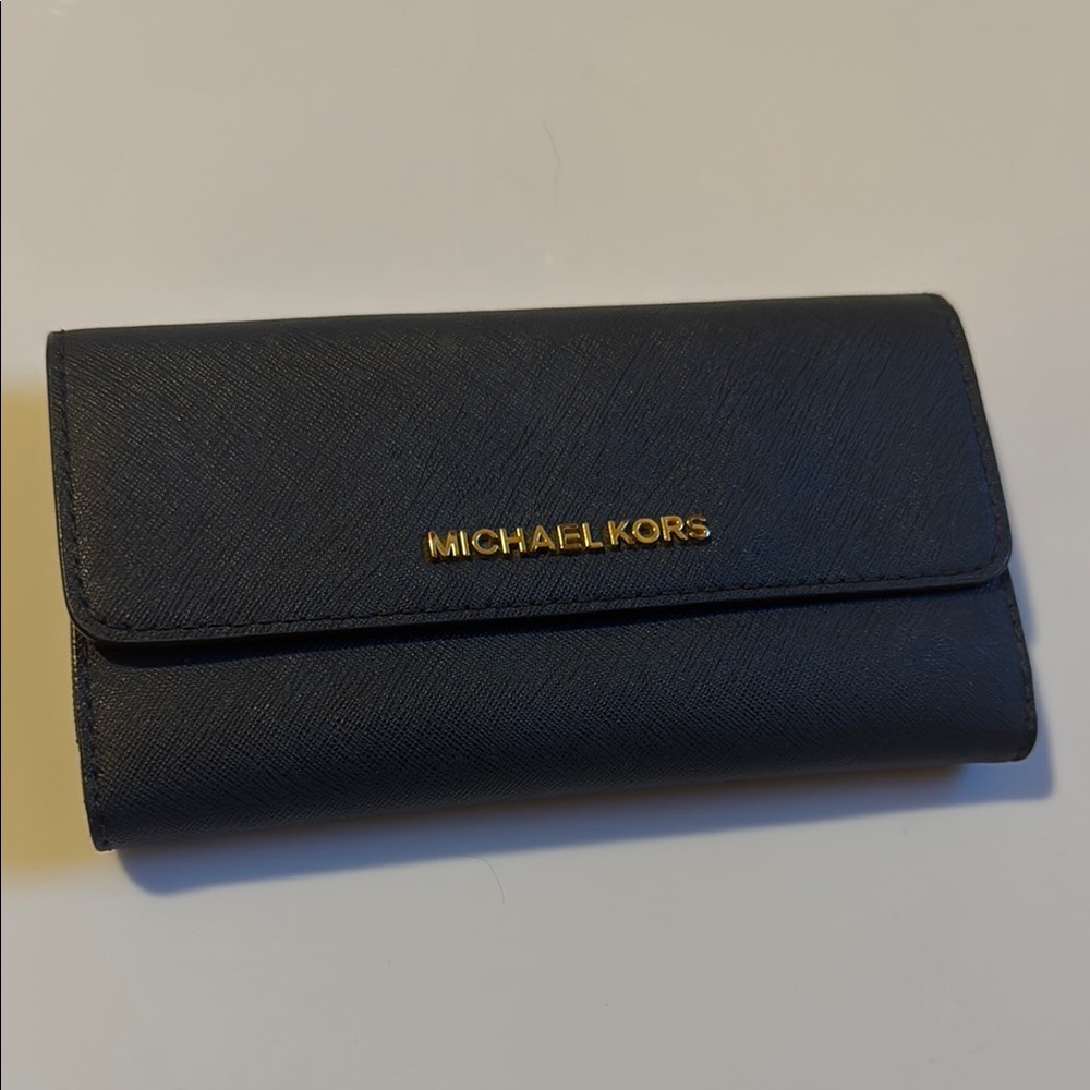 Michael Kors Navy Wallet with Gold Accents